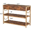 Light Luxury Console Table with Drawers, Entryway Table with 2 Shelves, Rustic Brown Sofa Table with Gold U-Shaped Frame and Adjustable Feet - 3 of 4