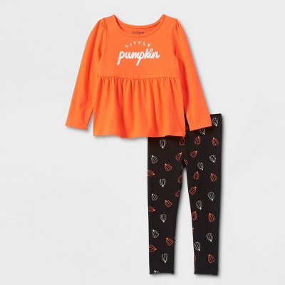 Toddler Girls' 'Little Pumpkin' Long Sleeve Top and Leggings Set - Cat & Jack™ Orange