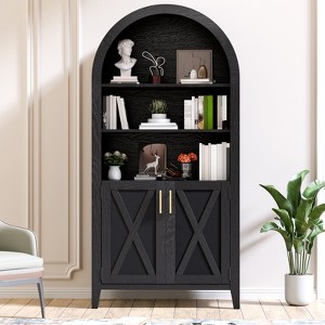 FONTOI Arched Decorative Cabinets, 3-Tier Arch-Top Cabinet with Doors, Arched Bookshelf with Open Display Shelf for Home, Black, 30.7"*63.2"*15.4" - 1 of 4