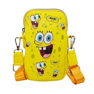 Nickelodeon Wallet, Phone Bag Holder, SpongeBob SquarePants Expressions Scattered, Yellow, Vegan Leather