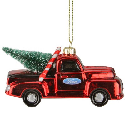 Northlight 4" Red Vintage Ford Truck with Tree Glass Christmas Ornament