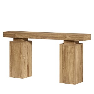 Resenkos Modern Console Table with Geometric Base, Minimalist Entryway Sofa Side Table for Living Room, Natural Wood Finish Brown - 1 of 4