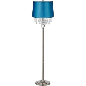 360 Lighting Modern Floor Lamp 62.5" Tall Satin Steel Chrome Crystal Strands Turquoise Satin Drum Shade for Living Room Reading Bedroom - 1 of 3