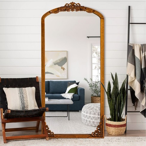 Dovelina Vintage Wood Frame Arch Carved Decorative Wall Mirror Large ...