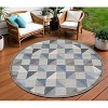 Blue And Gray Geometric Stain Resistant Indoor Outdoor Area Rug - 2 of 4