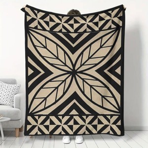 1 Fijian-style Blanket with Wooden Cutout Design, Featuring Polynesian and Samoan Patterns, Perfect for Home or Office Decor, Christmas Gift. - 1 of 4