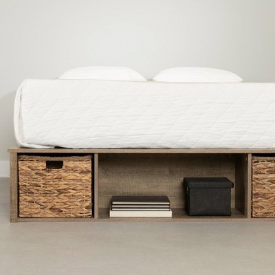 Weathered Oak Queen Storage Bed with Wicker Baskets