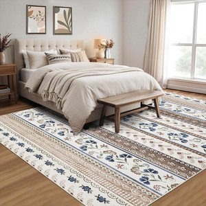 Coucheta Area Rug Low Pile Non-Slip, Modern Floral Boho Accent Carpet Fade-Resistant for Living Room Bedroom Nursery,Multi-Color & Size - 1 of 4
