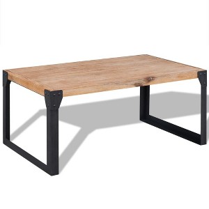 vidaXL Solid Acacia Wood Coffee Table with Steel Legs - Stylish Industrial, Durable Furniture, Brown and Black - 1 of 4