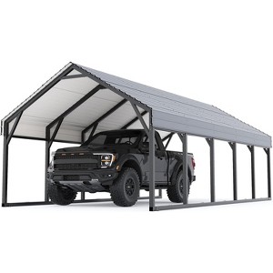 12 x 26 FT Metal Carport, Heavy Duty Carports Reinforced Frame and Steel Roof, All-Weather Shelter Canopy for Pickups, Boats, Cars, and Tractors - 1 of 4