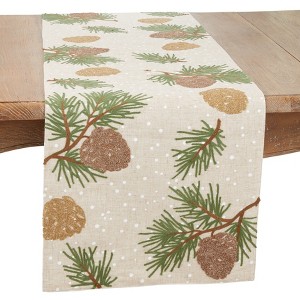 Saro Lifestyle Woodland Pinecones Table Runner, 16"x70", Beige - 1 of 3