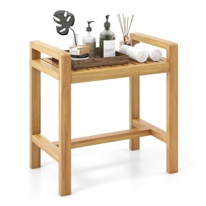 Tangkula Teak Wood Shower Bench Solid Wood Stool for Inside Shower Shaving Legs Natural - 1 of 4