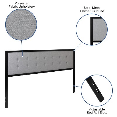 Bristol Light Gray Fabric Tufted King Size Metal Headboard