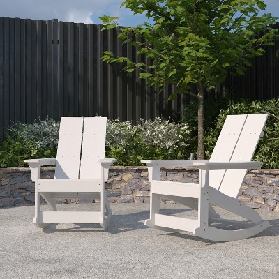 Modern White Polyresin Adirondack Rocking Chair with UV Protection