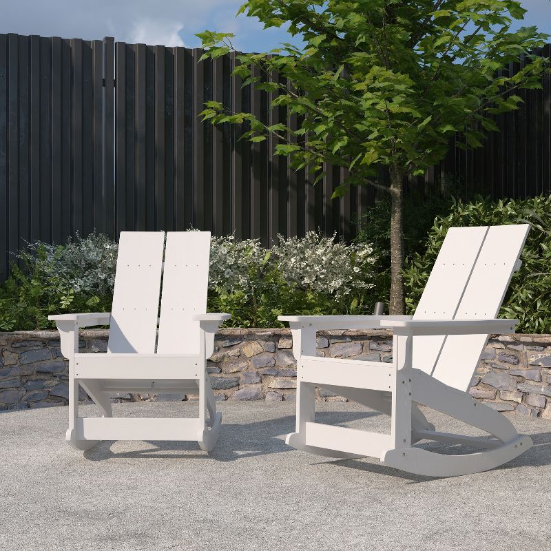 Merrick Lane Set of 2 Wellington UV Treated All-Weather Polyresin Adirondack Rocking Chair for Patio, Sunroom, Deck and More, 3 of 13