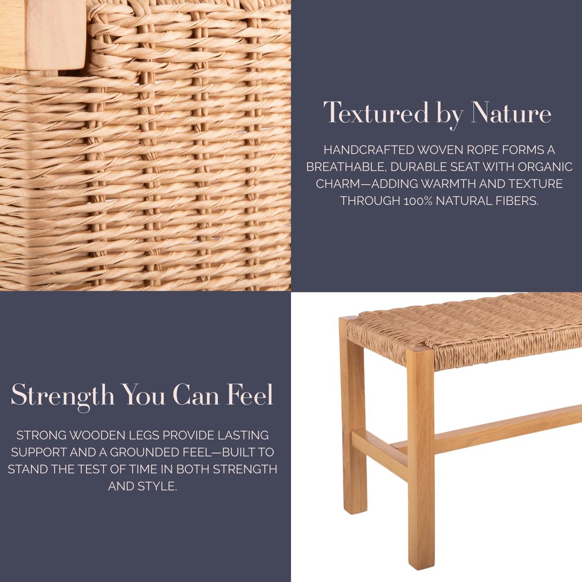 Alaterre Newport 40in Wood Bench with Rope Seat - thumbnail 4