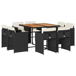 vidaXL 9 Piece Patio Dining Set with Cushions - Black and Cream Wood 8 Items - 1 of 4