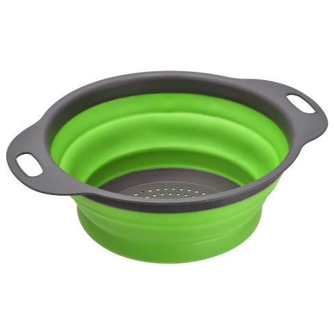 Unique Bargains Kitchen Collapsible Colander Silicone Round Foldable Strainer With Handle Green