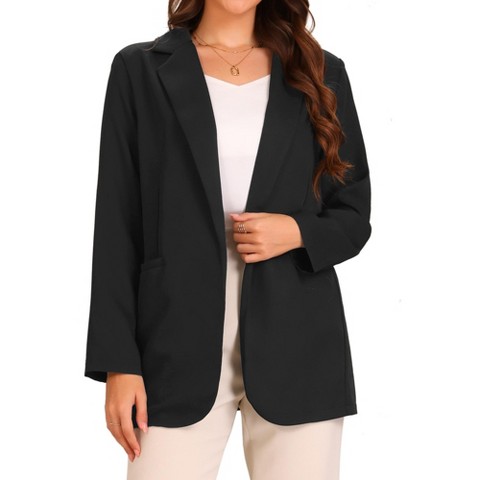Allegra K Women's Long Sleeve Open Front Business Work Suit Blazer with Pocket Black Small