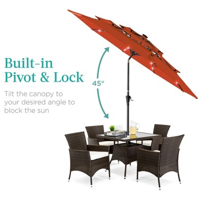 10ft Rust Steel Market Patio Umbrella with LED Lights