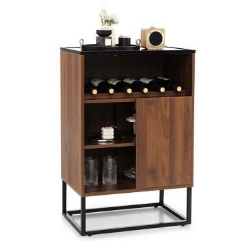 Costway Wine Storage Cabinet Buffet Sideboard with Adjustable Shelf & Sliding Door Kitchen