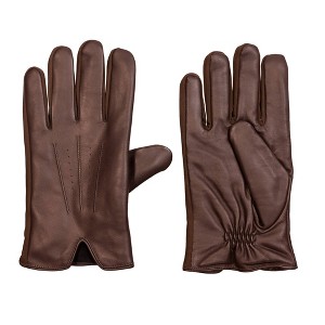 Isotoner Men's Stretch Leather Gloves - Dark Brown - 1 of 3