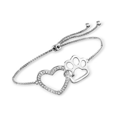 Ross-Simons 0.30 ct. t.w. White Topaz Heart and Paw Print Bolo Bracelet in Sterling Silver Size