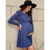 Maternity Ribbed Knit Ruffle Cap Long Sleeve Fall Casual Sweater Dress Crew Neck Midi Dress Baby Shower Photoshoot - 4 of 4