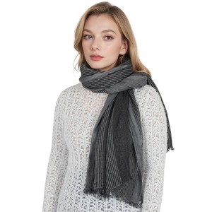 Anna-Kaci Vintage Textured Striped Scarf Lightweight Fringed Soft Warm Wrap Shawls for Women - 1 of 4