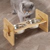 Artloge Elevated Dog Bowls Feeder Stand Bamboo 4 Level Adjustable Raised Food Water Pet Cat Feeding Station with two Bowls - 2 of 4
