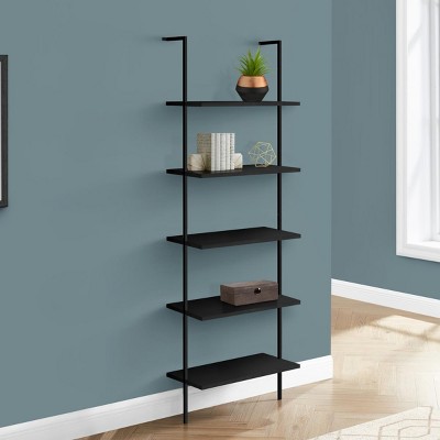 INFURNIC Decorative Bookshelf Etagere Bookcase 5 Tier Ladder Design Open Shelves Black Metal Frame for Home Office, Black, 23.75"*12"*72"