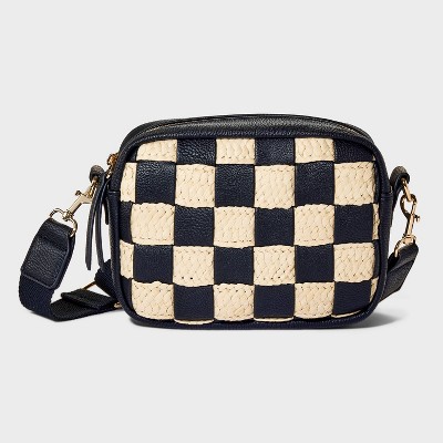 Checker Straw Camera Crossbody Bag - Universal Thread™ Black/Natural