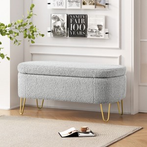 XIYUYEU Oval Storage Bench Upholstered Storage Ottoman Entryway Bench with Metal Legs for Bedroom, Entryway - 1 of 4