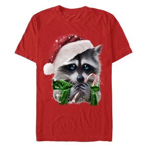 Men's Lost Gods Ugly Christmas Sweater Raccoon Candy Cane T-Shirt - 1 of 4