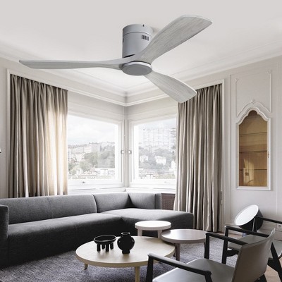52 Inch Low Profile Ceiling Fan DC 3 Solid Wood Fan Blade Noiseless Reversible Motor Remote Control Without Light