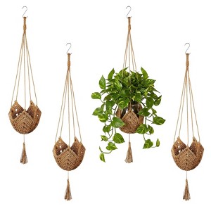 Boho Petal-Shape Jute Macrame Plant Hanger Basket, 40 in Hanging