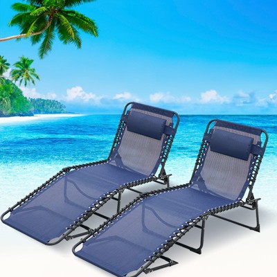 Dracelo Folding Chaise Lounge Pool Chair Set of 2