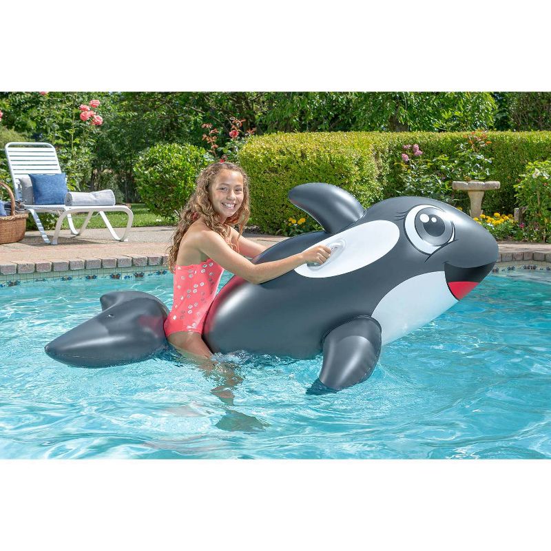 Poolmaster Jumbo Whale Rider Inflatable Swimming Pool Float - Gray/White/Red, 4 of 11