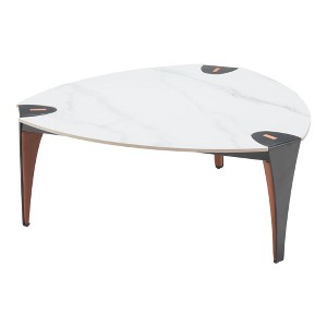 HomeRoots 36" White and Black Sintered Stone Faux Leather And Steel Triangle Coffee Table - 1 of 4