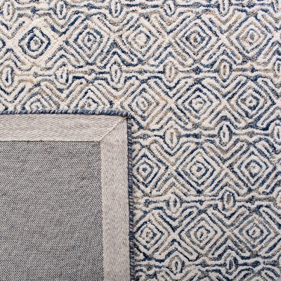Ivory and Blue Hand-Tufted Wool Square Rug