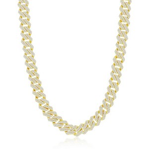 Links of Italy Sterling Silver 8mm Micro Pave Monaco Chain - Gold Plated - Available Sizes: 8  , 20  , 22  , 24  Inches - 1 of 4