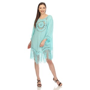 Women's Crocheted Fringed Trim Dress Cover Up - White Mark - 1 of 4