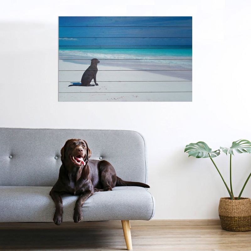 24&#34; x 36&#34; Dog on Beach Print on Planked Wood Wall Sign Panel Blue - Gallery 57, 4 of 7