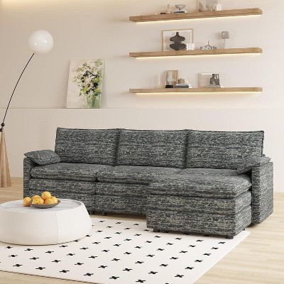 Gaomon 108" XL Modular Sectional Couch, Deep Seat Modern Chenille L Shaped Modular Sofa, Cloud Couch for 4 with Movable Ottoman