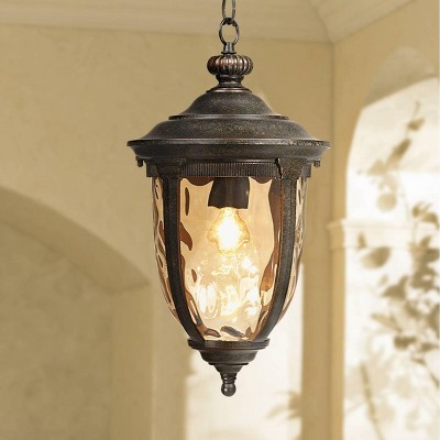 Bellagio Bronze 18" Outdoor Hanging Light with Hammered Glass