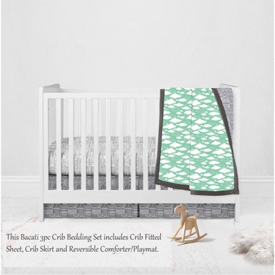 Bacati - Clouds in the City Mint/Gray 3 pc Crib Bedding Set