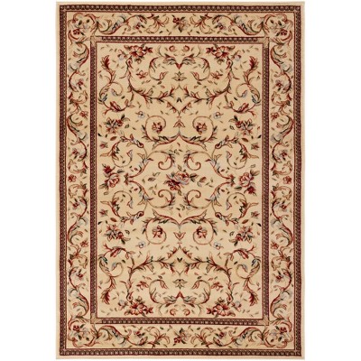 Ivory Floral Bordered Synthetic Area Rug 5'3" x 7'6"