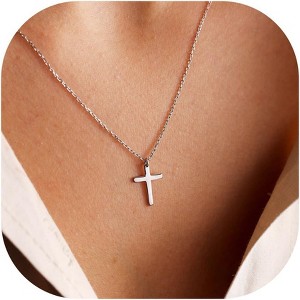 Layered Sideways Cross Necklace 14K Gold Plated Dainty Choker for Women - 1 of 4