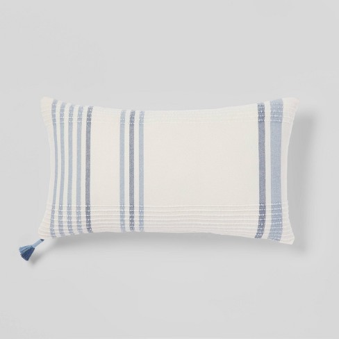 Oversized Woven Striped Lumbar Throw Pillow with Tassel Zipper Neutral/Blue  - Threshold™