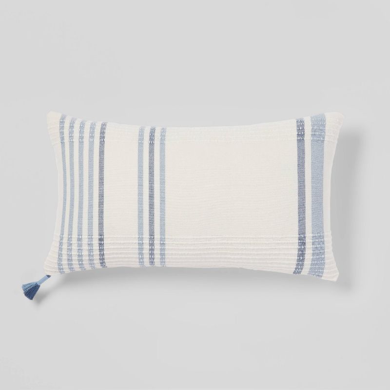 Oversized Woven Striped Lumbar Throw Pillow with Tassel Zipper Neutral/Blue - Threshold&#8482;, 1 of 6